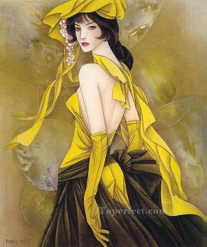 Feng cj niña china en amarillo Pinturas al óleo